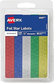 Avery Foil Star Labels, 1/2", Assorted Colors, Non-Printable, 440 Star Stickers Total (6007)