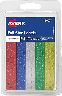 Avery Foil Star Labels, 1/2", Assorted Colors, Non-Printable, 440 Star Stickers Total (6007)