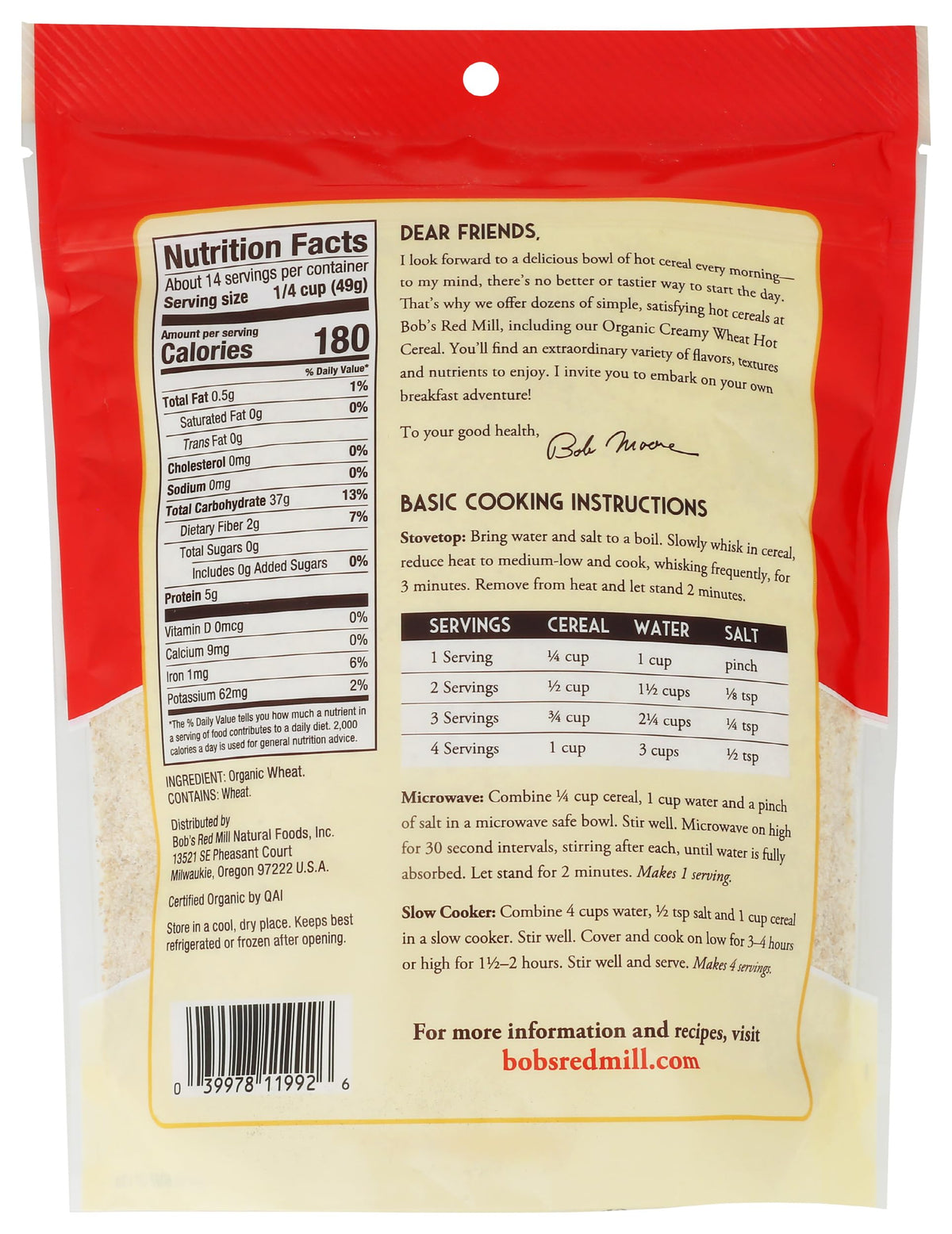 Organic Creamy Wheat Hot Cereal by Bob's Red Mill – 24 Ounce (Pack of 1), No Color, Model 6097S24