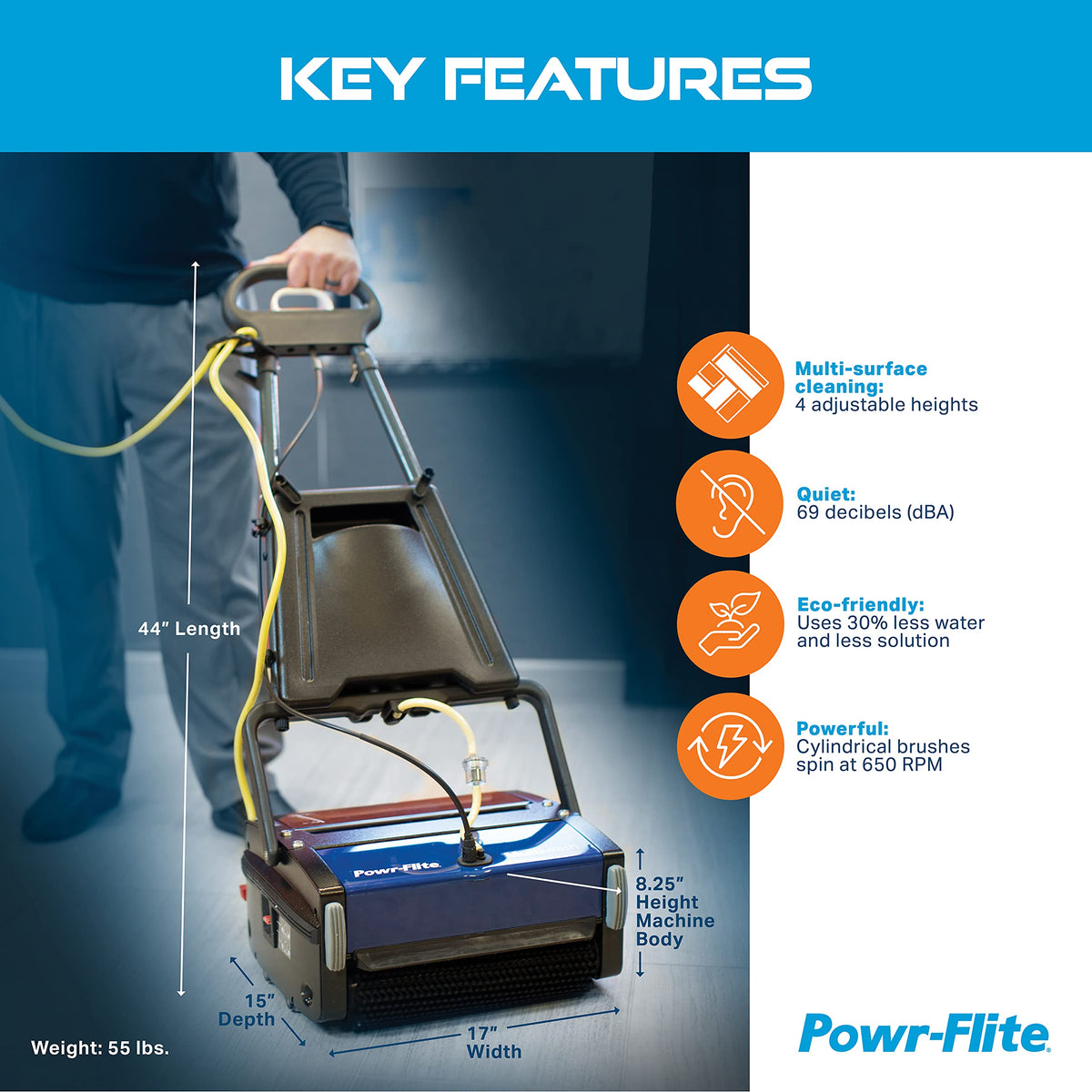 Multiwash Commercial Floor Scrubber Machine by Powr-Flite – Large, 1.0 gallons, Vinyl, Blue, Pack of 5