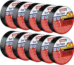 tesa Insulation Tape in Pack of 10 - Self-Adhesive Insulation Tape, Heat Resistant - for Insulating, Repairing and Bundling - 10 m - Black