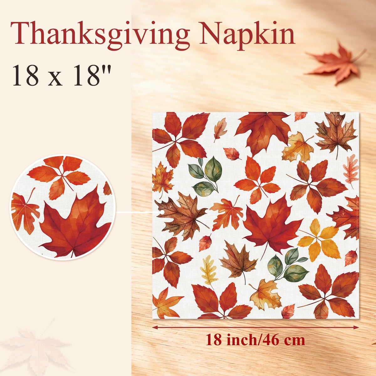 Kochorie Cloth Napkins, 18 x 18 Inch Set of 12, Autumn Maple Leaf Print
