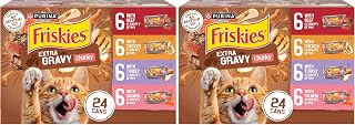 Friskies Purina Extra Gravy Wet Cat Food Chunky Variety Pack (with Chicken,Turkey,Salmon,Beef) - 5.5 oz. Cans,(Pack of 48)