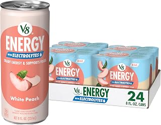 V8 Energy White Peach Beverage, 6 Count 8 Fl Oz (24 Pack)
