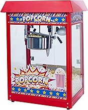 Winco 8 oz Red Commercial-Grade Popcorn Machine | Non-stick kettle, Dual serving doors, Built-in warmer, Illuminated controls, 1350W power, Great for Movie Theaters and Events