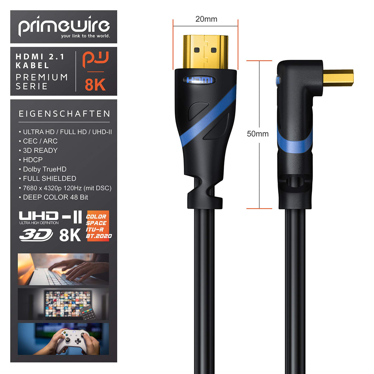 CSL - 8K HDMI Cable Angled 90° - 270° (3.0 m 270° Angled Plug) by CSL-Computer – 3,0m 270° Winkelstecker, Plastic Copper Aluminium Metal PVC, black, Model 648531864