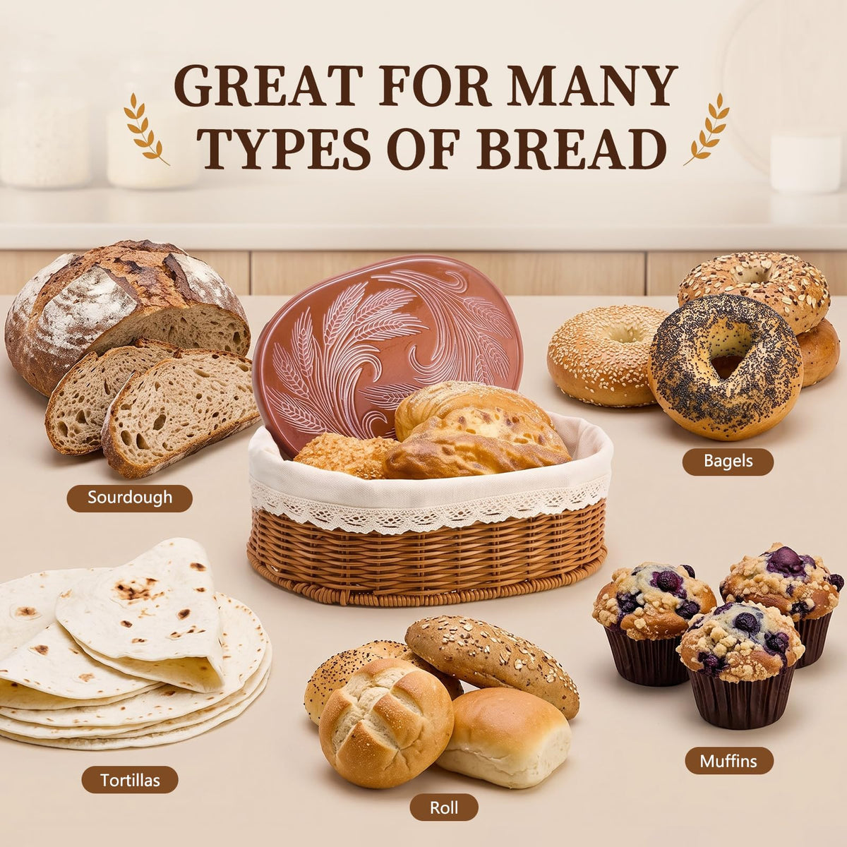 Yiyiring Bread Basket Set with Warming Stones, 2 Pack, Multicolor