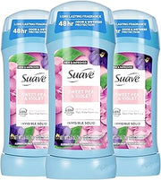 Suave Antiperspirant Deodorant For Women, Invisible, 48hr Odor & Wetness Protection, Sweet Pea & Violet Fragrance, Sensitive Skin Deodorant Solid Stick, 3 Count, 2.6 oz EA
