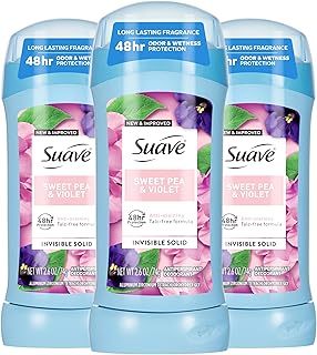 Suave Antiperspirant Deodorant For Women, Invisible, 48hr Odor & Wetness Protection, Sweet Pea & Violet Fragrance, Sensitive Skin Deodorant Solid Stick, 3 Count, 2.6 oz EA