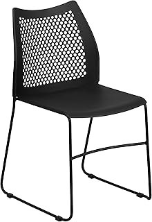 Flash Furniture HERCULES Series 661 lb. Capacity Black Stack Chair with Air-Vent Back and Black Powder Coated Sled Base