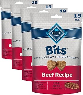 Blue Buffalo Bits Soft Dog Treats for Training, Made with Natural Ingredients & Enhanced with DHA, Beef Recipe, 19-oz Bag (Pack of 4)
