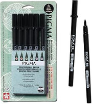 Sakura Pigma Professional Brush Pen PPBVariation, 6 Set, Black, 6 Pack