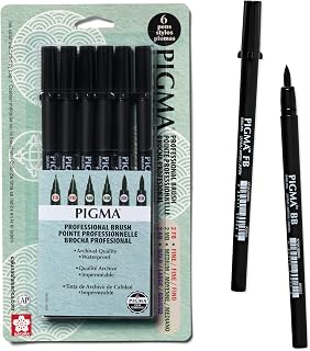 Sakura Pigma Professional Brush Pen PPBVariation, 6 Set, Black, 6 Pack
