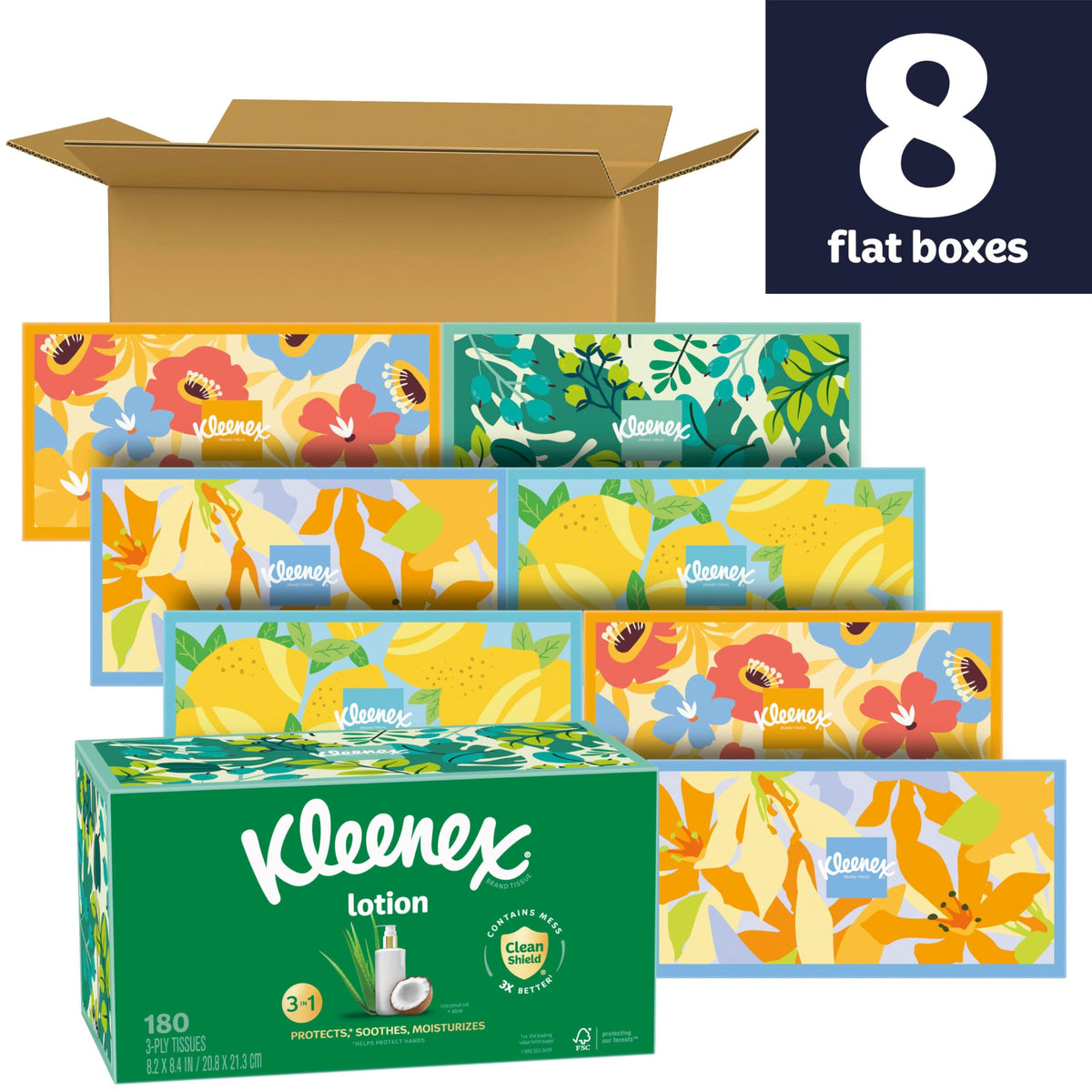 Lotion Facial Tissues by Kleenex – 180 Count (Pack of 8), Paper, White, Pack of 8, Model 55974