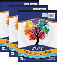 UCreate Mixed Media Pad, 9" x 12", 50 Sheets, Pack of 3