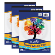 Mixed Media Pad by UCREATE – 9 x 12 inches, Paper, White, Pack of 3, Model PAC4827-3