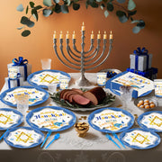 JVORFDG Hanukkah Party Plates And Napkins Set, 168 Pieces For 24 Guests