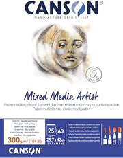 Canson Mix Media Artist Glued Pad A3 25 Sheets 10% Fine 300g