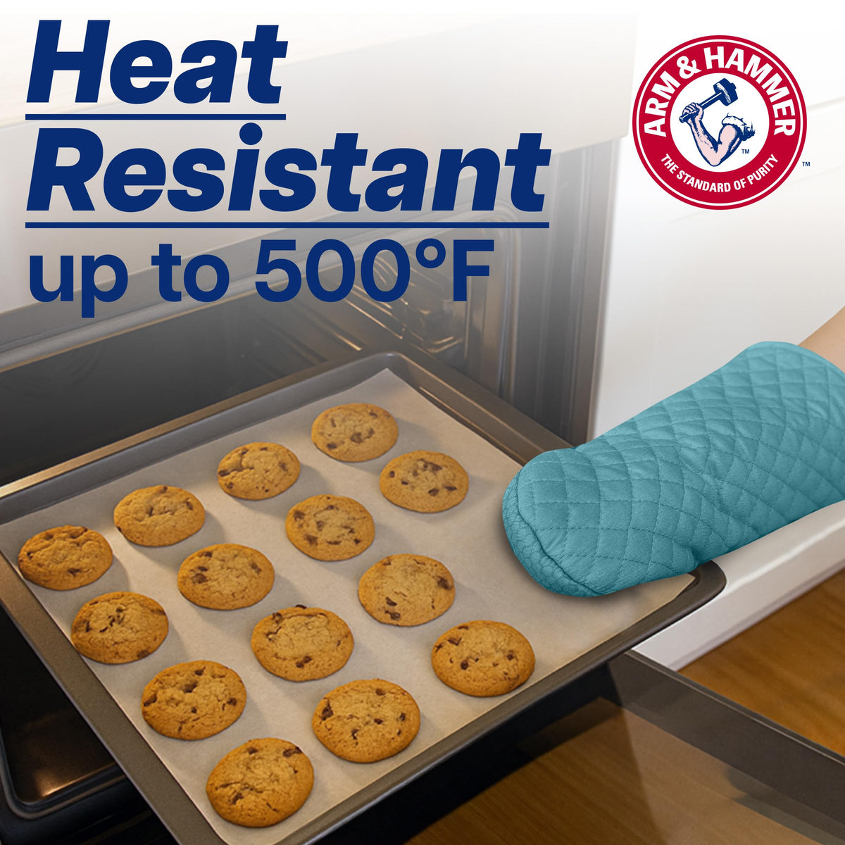 Quilted Oven Mitts by Arm & Hammer – 6.5"x12", Teal, Model AAH83602QUTEL6