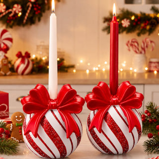 Qinyoung Candy Ball Candle Holder, Resin, Red White, Set of 2