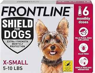 Frontline Shield Flea & Tick Treatment for Dogs 5-10 lbs. (Pink) Count of 6 | Kills fleas, ticks & chewing lice, repels mosquitoes, waterproof 24 hr, monthly application