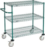 Nexel 3 Shelf Cart, Poly-Green, 36" L x 24" W x 40" H, Polyurethane Brake Casters