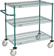 Nexel 3 Shelf Cart, Poly-Green, 36" L x 24" W x 40" H, Polyurethane Brake Casters