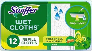 Swiffer Sweeper Wet Mopping Pad Multi Surface Refills for Floor Mop, Gain scent, White, 12 Count