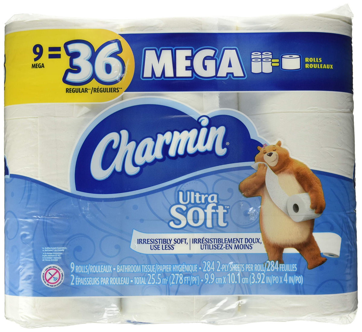 Mega Rolls by Charmin – 9 Count (Pack of 1), Paper, White, Pack of 9, Model CHRM SOFT 4/9MR 284CT KDF XN