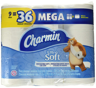 Mega Rolls by Charmin – 9 Count (Pack of 1), Paper, White, Pack of 9, Model CHRM SOFT 4/9MR 284CT KDF XN