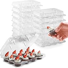 Stock Your Home Mini Disposable Plastic Cupcake Containers (20 Pack) 12 - Count Tray Compartment, Small or Mini Cupcakes Box/Holder/Carrier with Clear Connected Dome Lid, BPA Free
