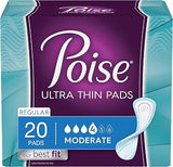 Poise Ultra Thin Incontinence Pads, Moderate Absorbency, Regular, Unscented, 80 Count (4 Packs of 20)