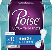 Poise Ultra Thin Incontinence Pads, Moderate Absorbency, Regular, Unscented, 80 Count (4 Packs of 20)