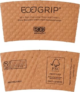 ECO PRODUCTS Recycled Coffee Cup Sleeves, Case Of 1300, Fits 10-20oz Hot Cups, Compostable, 100% Recycled Content With Up To 85% Post-Consumer Waste