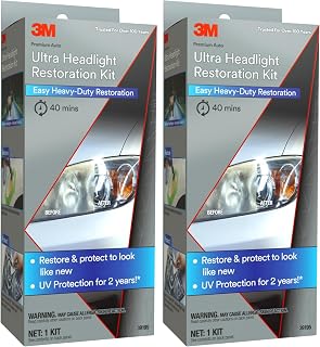 3M Ultra Headlight Restoration Kit 39195, 2 Pack (2 Kits), Removes Cloudy Yellowed Haze, 500/800/3000 Grit Sanding Discs + Clear Coat, For Plastic Lenses