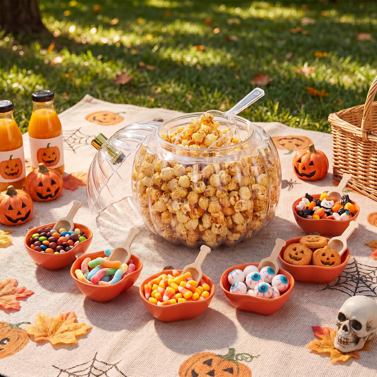 Potchen Pumpkin Ceramic Candy Jar Set, 14 Piece Halloween Serving Kit, Orange