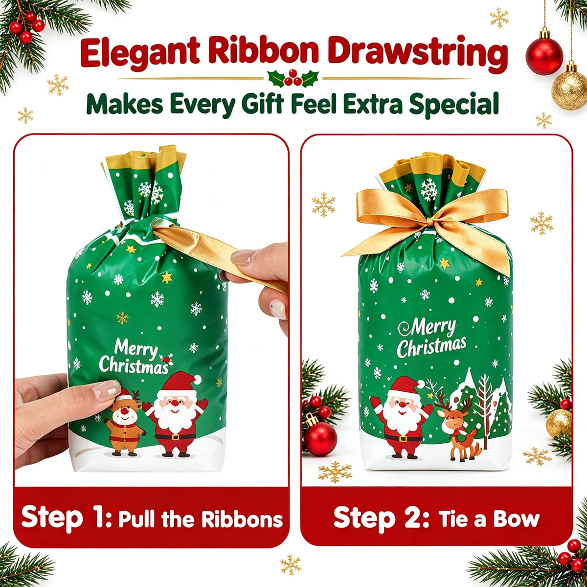 JOINDO Christmas Treat Bags, 6 by 9 Inches with 2 Inch Gusset, Set of 50