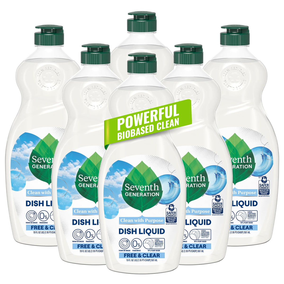 Free & Clear Dish Soap by Seventh Generation – 19 Fl Oz (Pack of 6), Clear, Pack of 6, Model 10732913449955