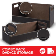 Faux Leather DVD & CD Storage Box - Movie Shelf Organizer for Blu-Ray by Stock Your Home – 17.75 inches (L) x 6.75 inches (H) x 8 inches (D), Faux Leather, Felt, Gray/Espresso