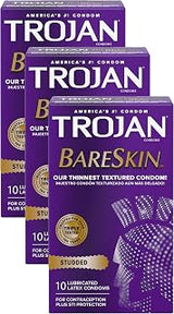 TROJAN Studded Bareskin Lubricated Condoms - 10 Count (Pack of 3)