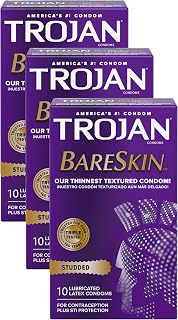 TROJAN Studded Bareskin Lubricated Condoms - 10 Count (Pack of 3)