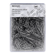 Paper Clips Silver Pack of 1200 | Storage Pack Paper Clips 26 mm | Practical Plastic Box | Galvanised | File Clips for Office and Household by Westcott – Model E-10643 00