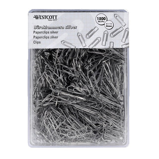Paper Clips Silver Pack of 1200 | Storage Pack Paper Clips 26 mm | Practical Plastic Box | Galvanised | File Clips for Office and Household by Westcott – Model E-10643 00