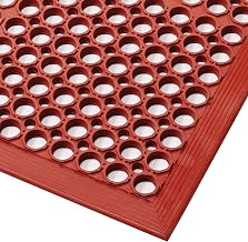 Notrax Sanitop® 3' x 20' Lightweight Restaurant Rubber Floor Mat with | Drainage Holes and Beveled Edges, Anti-Slip Mats, Red, 562S0320RD