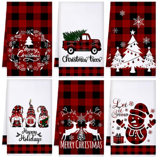 Sratte Christmas Kitchen Towels, Microfiber Dish Towels, 6 Pack Red Black Buffalo Plaid