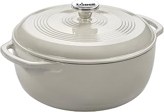 Lodge Essential Enamel Cast Iron Dutch Oven, 3 Quart, Oyster White | Dual Handles, Oven Safe up to 500°F, Use to Marinate, Cook, Bake, Refrigerate & Serve, Stovetop Safe