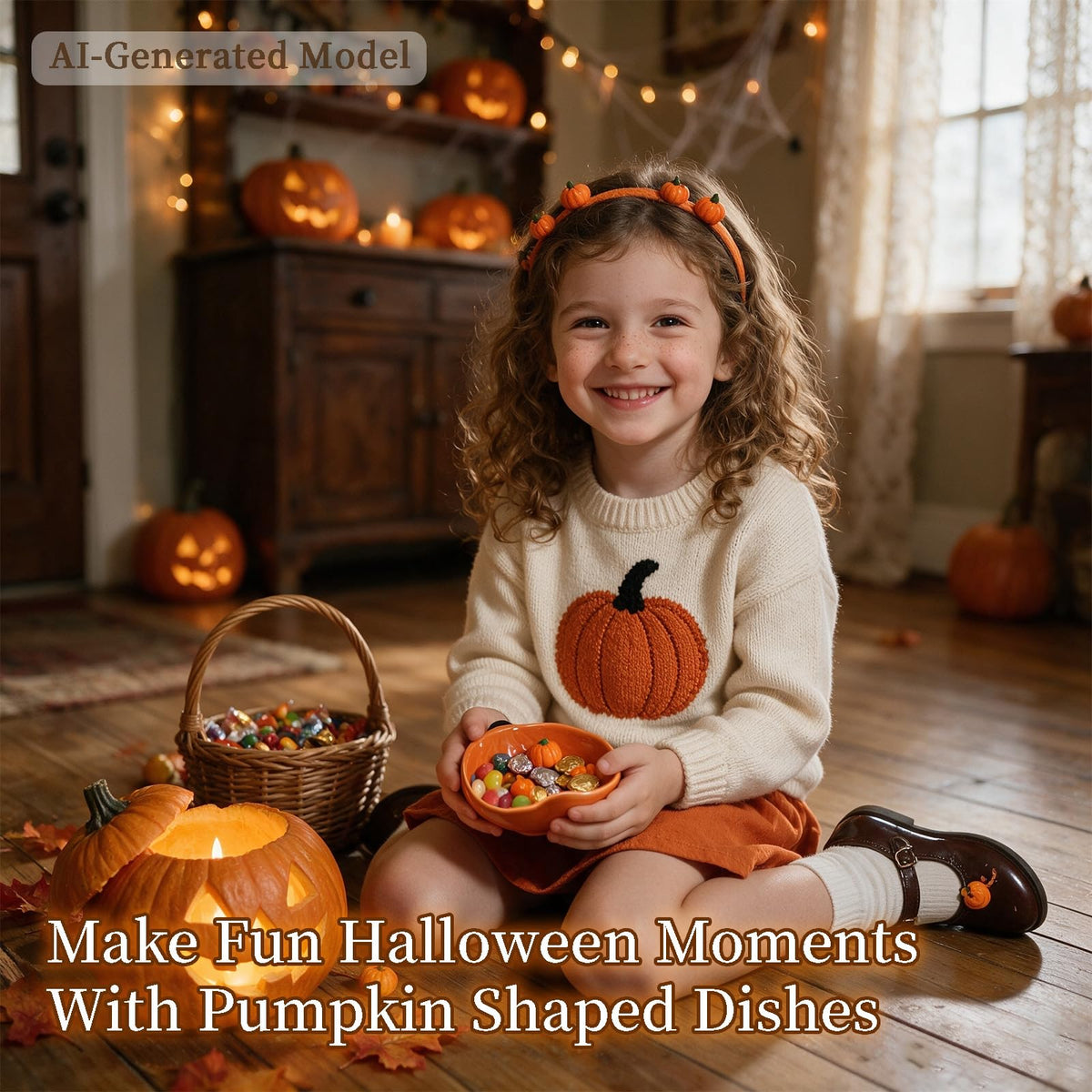 Gooyule Pumpkin Bowls, 6 oz Ceramic Ramekins, Set of 6, Orange