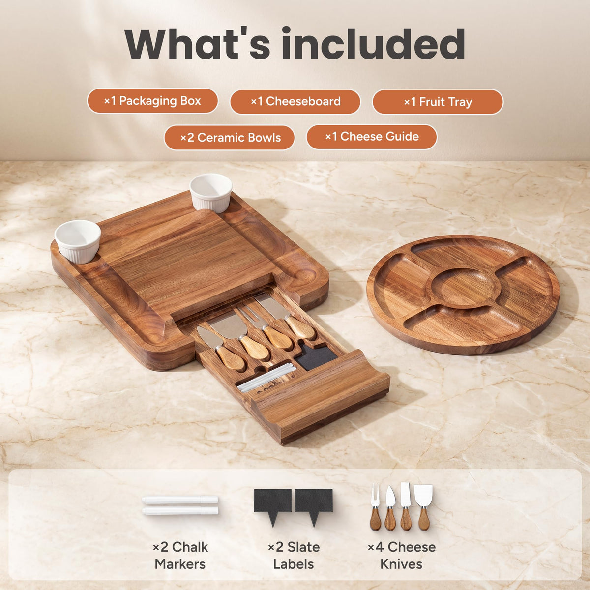 Smirly Acacia Charcuterie Board Set, Large with Serving Accessories
