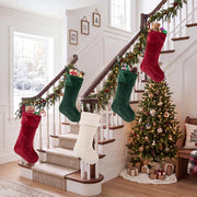 Teyva Daily Christmas Stockings, 19 Inch Velvet Quilted, Red Beige Green Set of 6