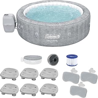 Coleman SaluSpa Sicily AirJet Inflatable Hot Tub with 6 Pack of Bestway SaluSpa Underwater Non Slip Pool/Spa Seat & 3 Padded Headrest Pillows